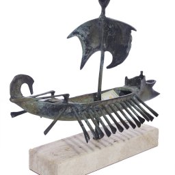 Trireme greek bronze replica statue on a white marbe base 3