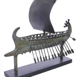 Trireme greek bronze replica statue on a black marble base 1