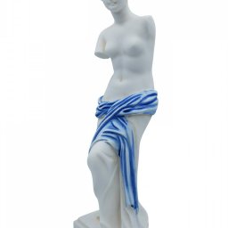 Aphrodite of Milos (Venus de Milo) greek alabaster statue with blue color and golden details 2