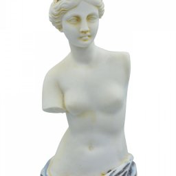 Aphrodite of Milos (Venus de Milo) greek alabaster statue with purple color and golden details 2