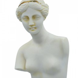 Aphrodite of Milos (Venus de Milo) greek alabaster statue with purple color and golden details 3