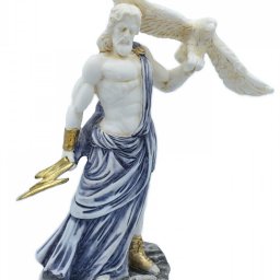 Zeus, the Father of Gods, greek alabaster statue with blue color and patina 1