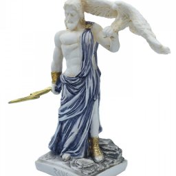 Zeus, the Father of Gods, greek alabaster statue with blue color and patina 2