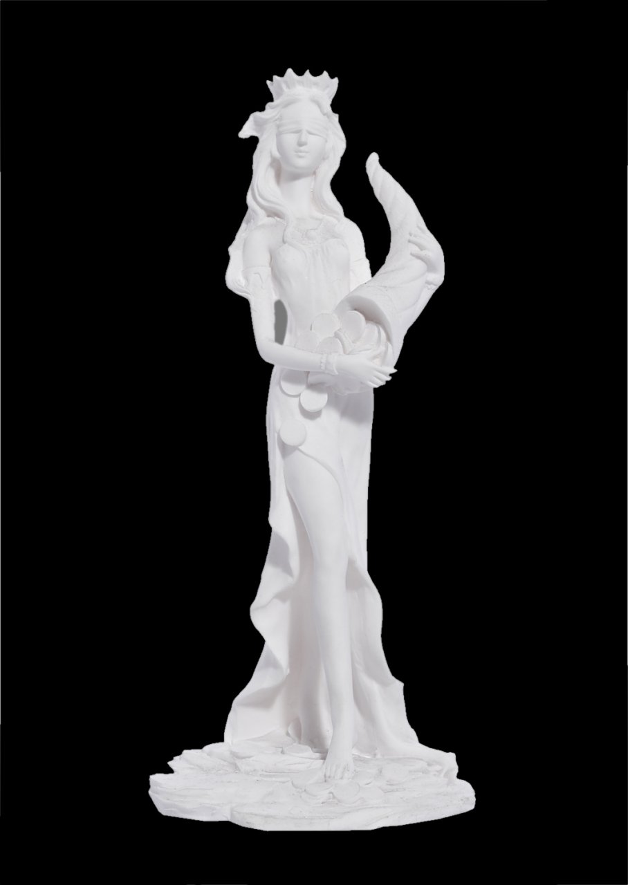 Tyche, Fortuna, goddess of fortune and luck, greek alabaster statue