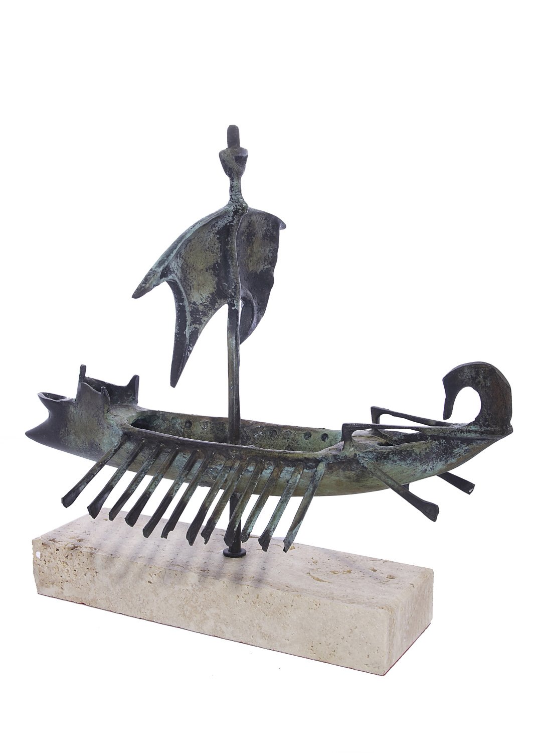 Trireme greek bronze replica statue on a white marbe base