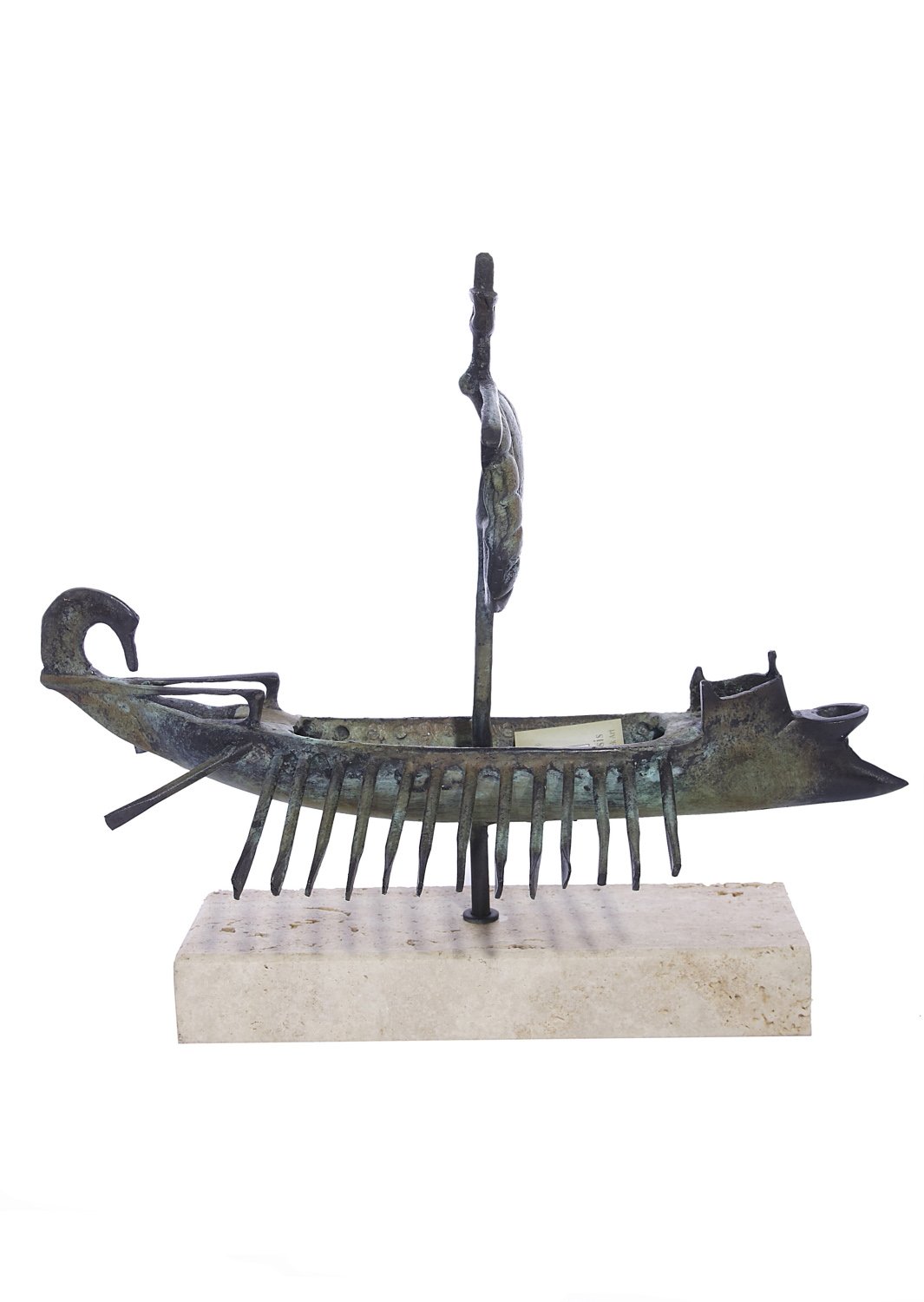 Trireme greek bronze replica statue on a white marbe base