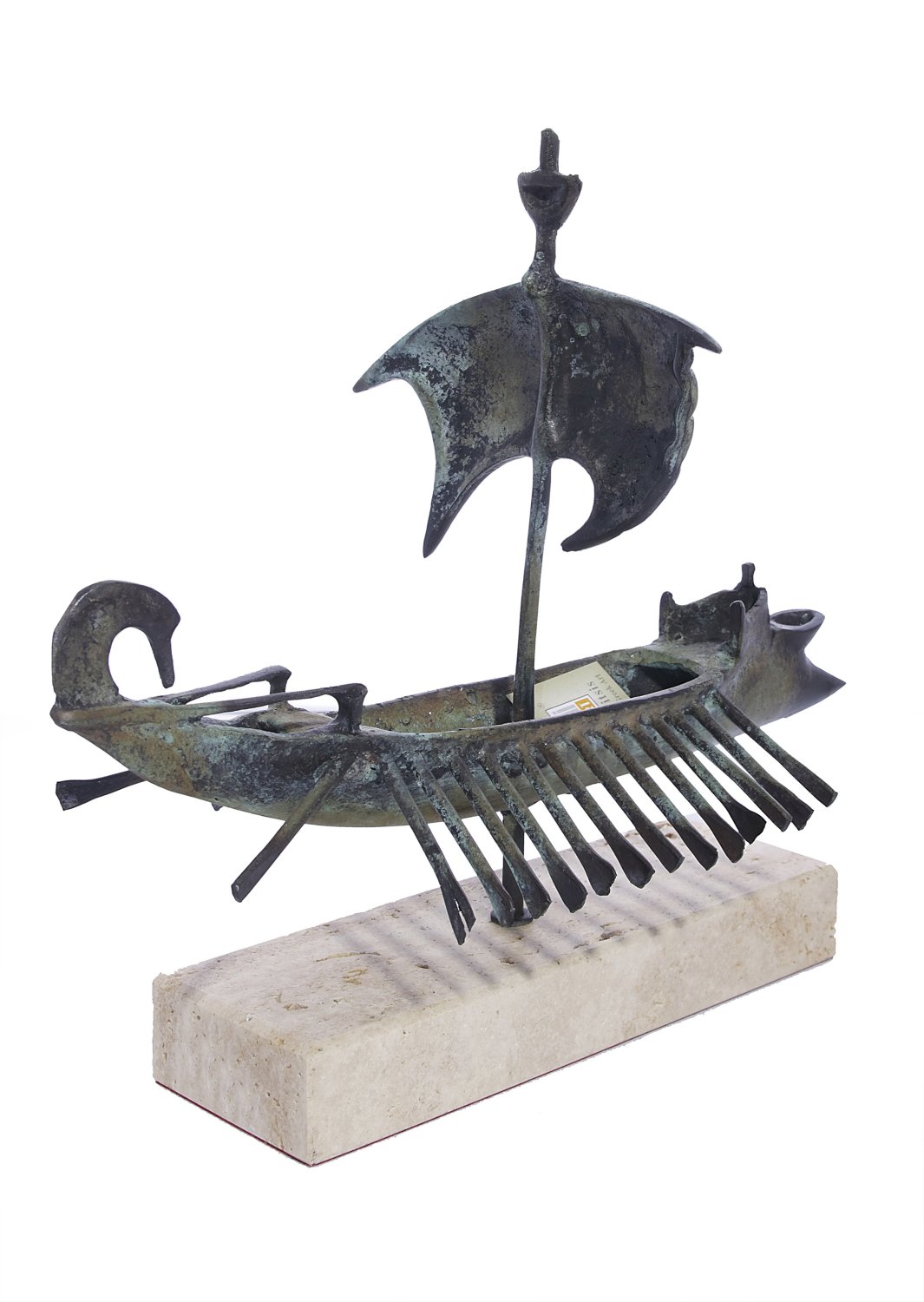 Trireme greek bronze replica statue on a white marbe base