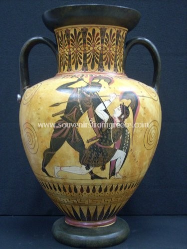 Achilles killing the amazon Penthesilea black figured greek pottery amphora Greek pottery Ancient greek vessels