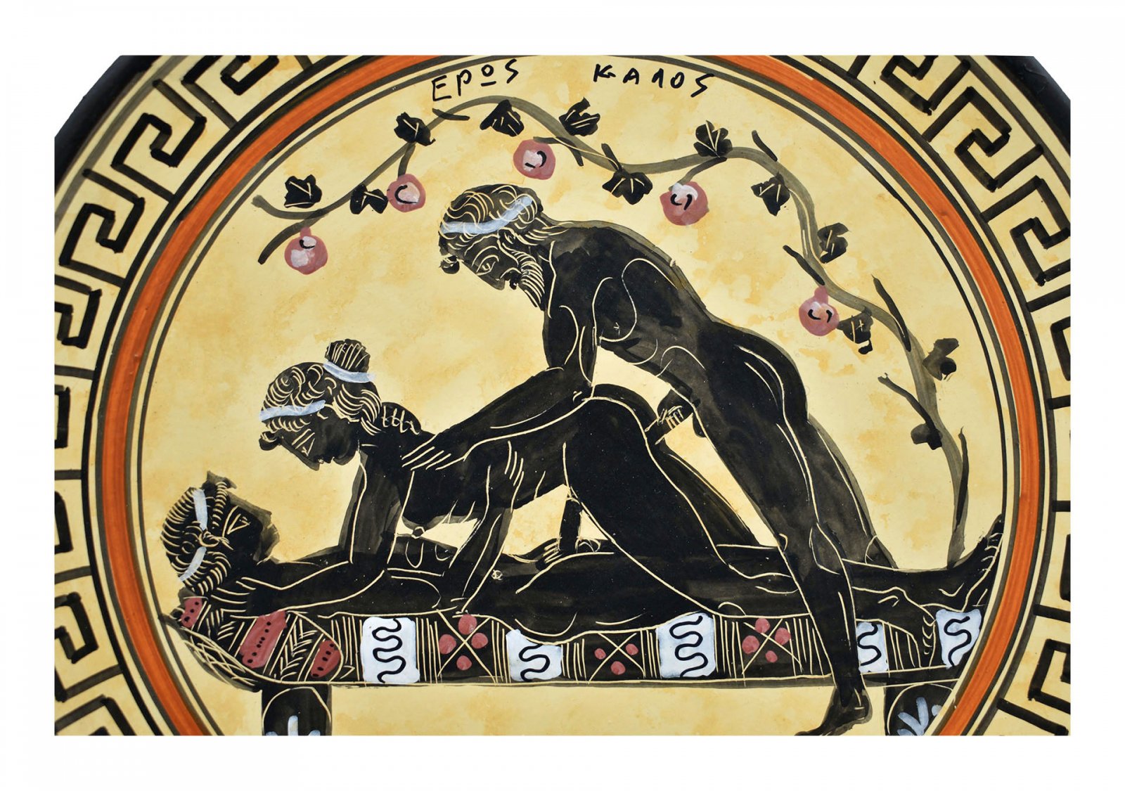 Greek ceramic plate depicting an erotic scene (24cm)