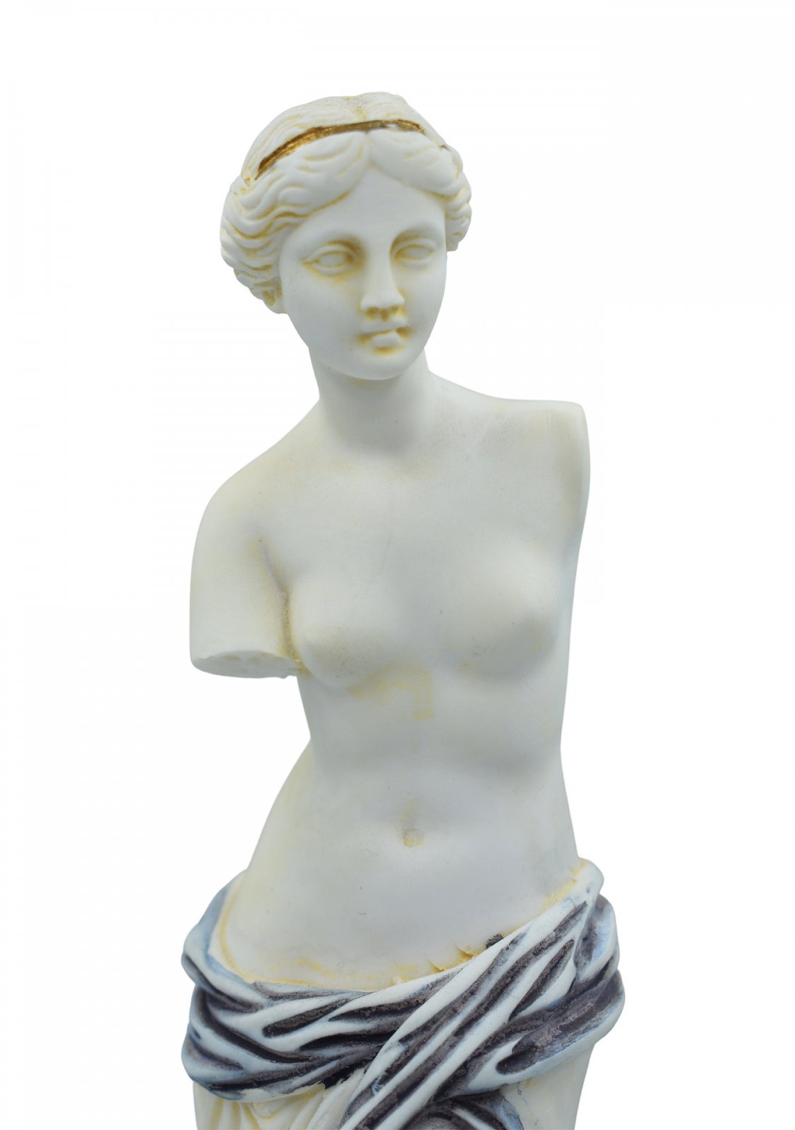 Aphrodite of Milos (Venus de Milo) greek alabaster statue with purple color and golden details