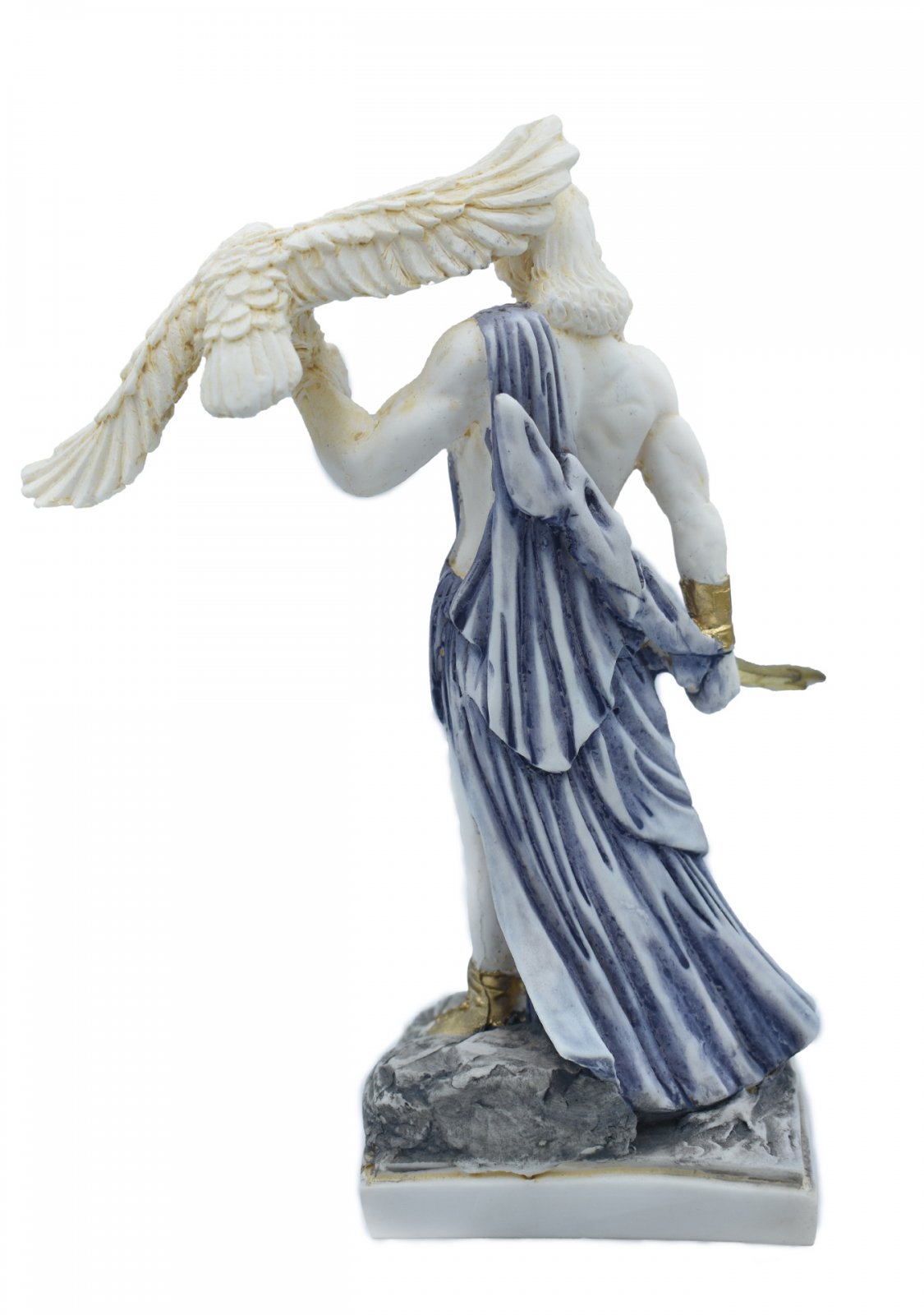 Zeus, the Father of Gods, greek alabaster statue with blue color and patina