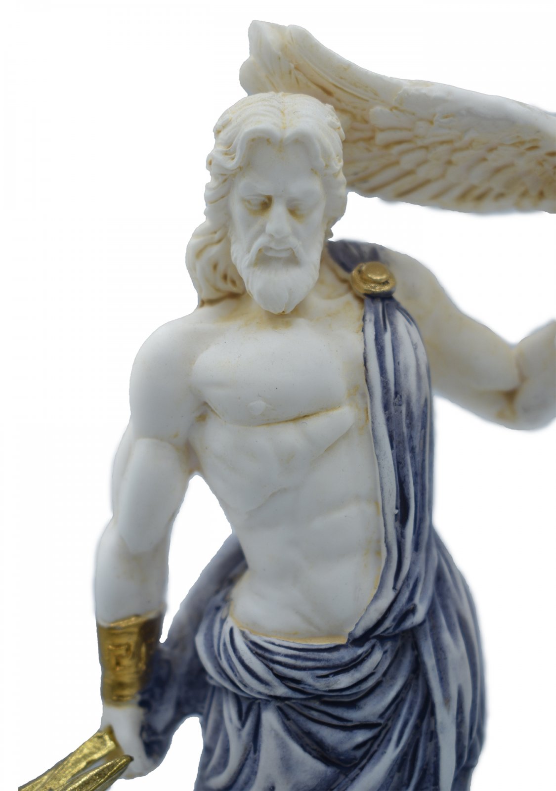 Zeus, the Father of Gods, greek alabaster statue with blue color and patina