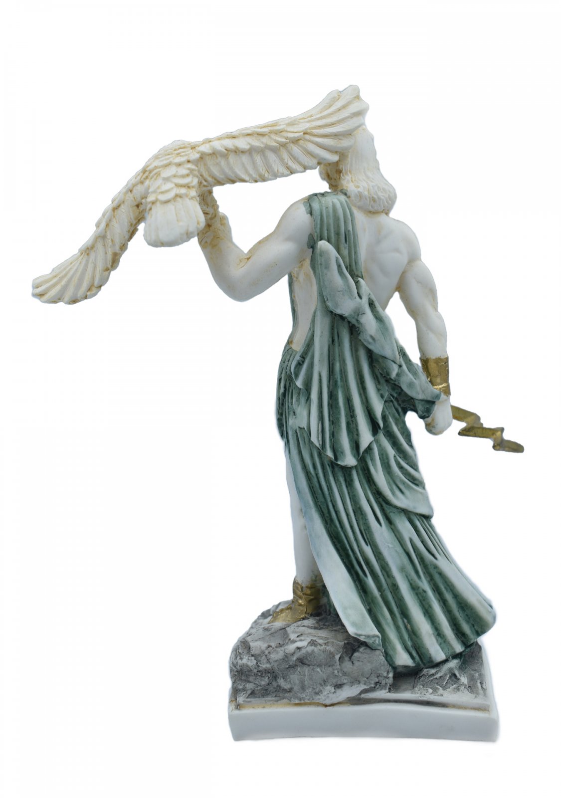 Zeus, the Father of Gods, greek alabaster statue with green color and patina
