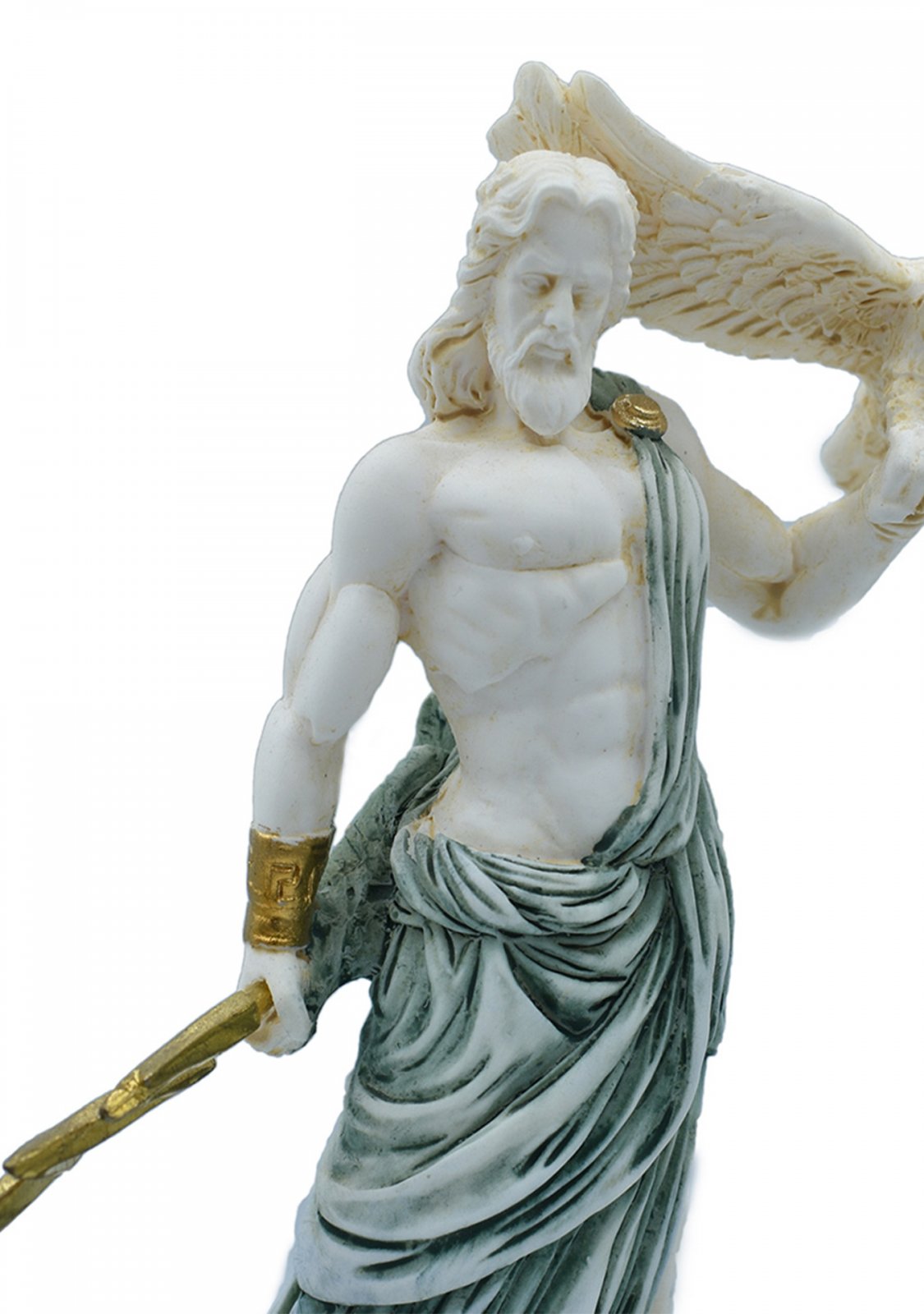 Zeus, the Father of Gods, greek alabaster statue with green color and patina